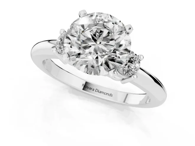 Three-Stone Round Cut Diamond Ring Set in White gold with Prong Setting and Plain Band – second view