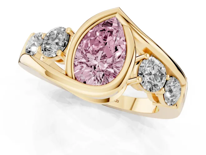 Pear-Shaped Bezel Bypass Engagement Ring Setting for a Fancy Pink Lab-Grown Diamond | Yellow Gold – second view