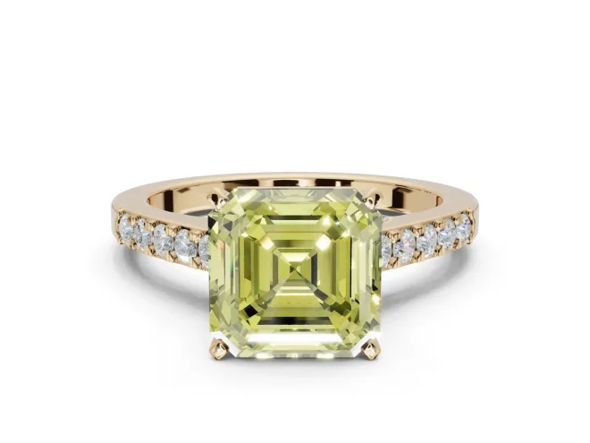 Asscher Cut Pavé Engagement Ring Setting for a Fancy Yellow Lab-Grown Diamond | Crossover Gallery | Yellow Gold