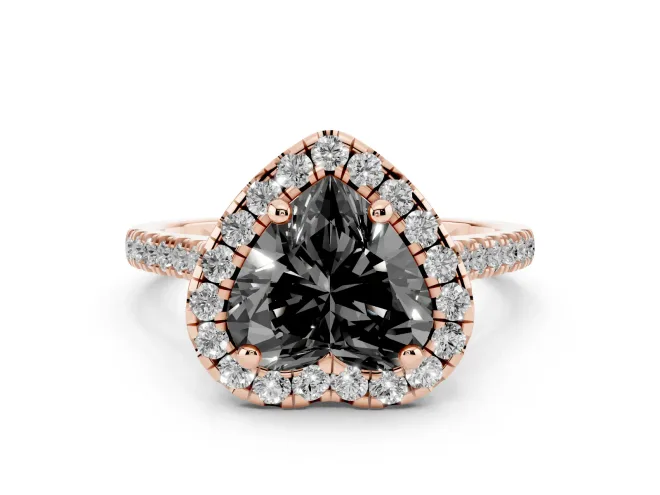 Heart-Shaped Halo Engagement Ring Setting for a Black Center | Tapered Band | Rose Gold
