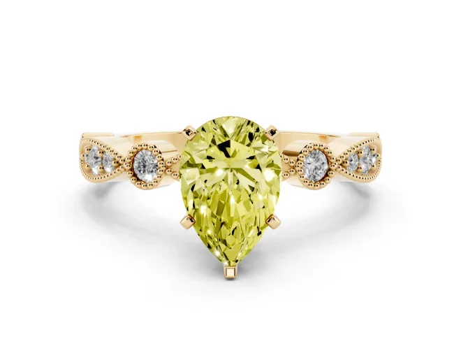 Pear-Shaped Vintage Milgrain Engagement Ring Setting for a Fancy Yellow Lab-Grown Diamond | Bezel Accents | Yellow Gold
