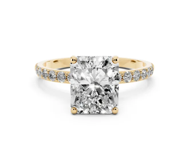 6 Carat Radiant Cut Lab-Grown Diamond Solitaire Engagement Ring | Pavé Shoulders | Yellow Gold
