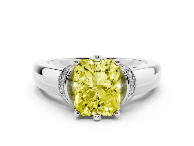 Radiant Cut Pavé Collar Engagement Ring Setting for a Fancy Yellow Lab-Grown Diamond | Platinum