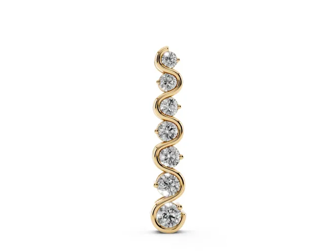 Round Lab-Grown Diamond Graduated Wave Wire Pendant Necklace | Prong Set | Yellow Gold