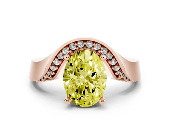 Oval Bypass Engagement Ring Setting for a Fancy Yellow Lab-Grown Diamond | Pavé Ribbon | Rose Gold