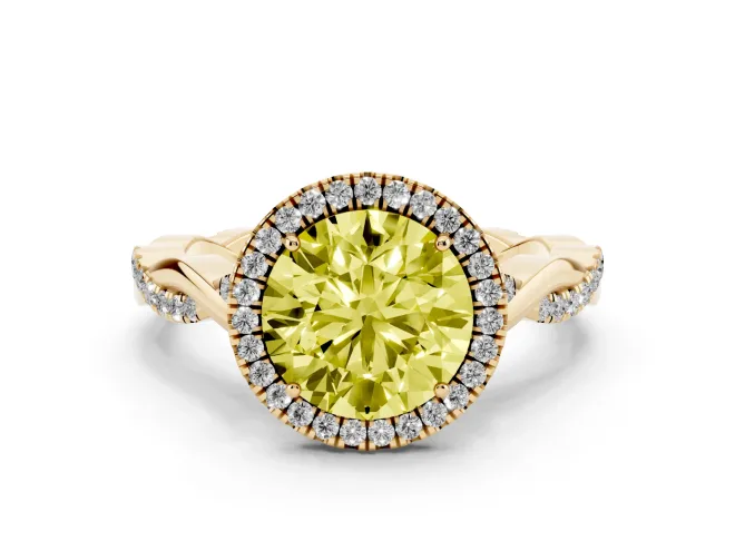 Round Twist Halo Engagement Ring Setting for a Fancy Yellow Lab-Grown Diamond | Yellow Gold