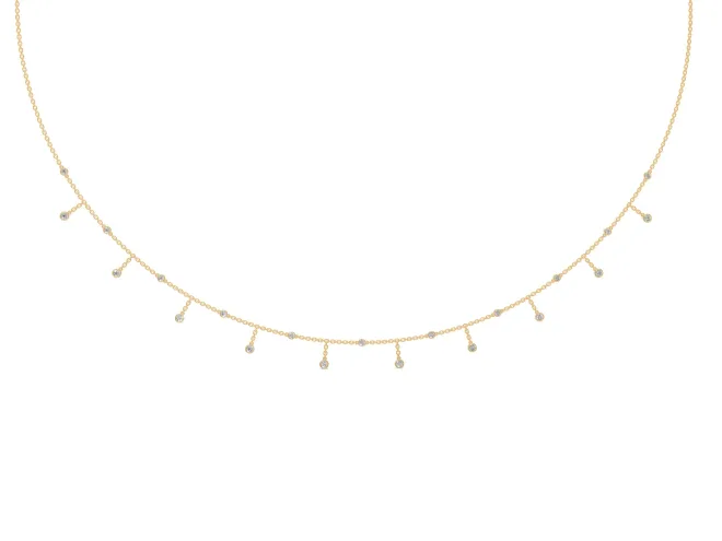 Round Lab-Grown Diamond Bezel Dangle Station Necklace | Cable Chain | Yellow Gold