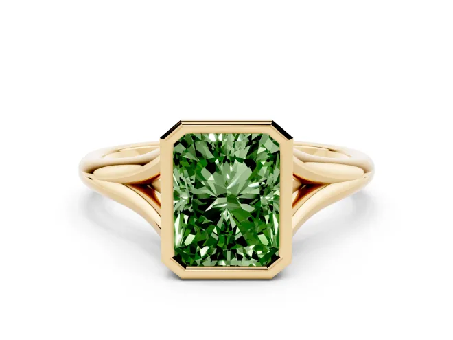 Radiant Cut Bezel Engagement Ring Setting for a Fancy Green Lab-Grown Diamond | Yellow Gold