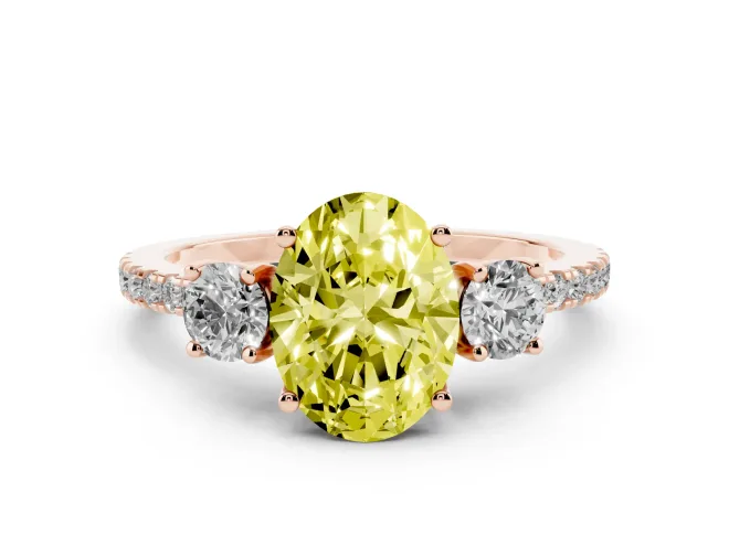 Oval Three Stone Engagement Ring Setting for a Fancy Yellow Lab-Grown Diamond | Pavé Shoulders | Rose Gold