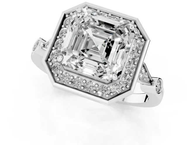 Asscher Cut Diamond Halo Engagement Ring Set in Platinum with Twisted Band and Prong Setting – second view