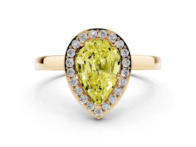 Pear-Shaped Thin Halo Engagement Ring Setting for a Fancy Yellow Lab-Grown Diamond | Slim Plain Band | Yellow Gold