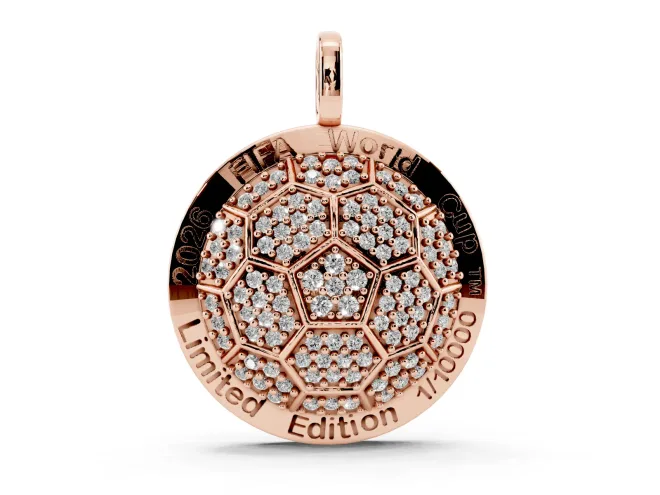 Round Lab-Grown Diamond Pavé Soccer Ball Pendant Necklace | Lettered Rim | Rose Gold