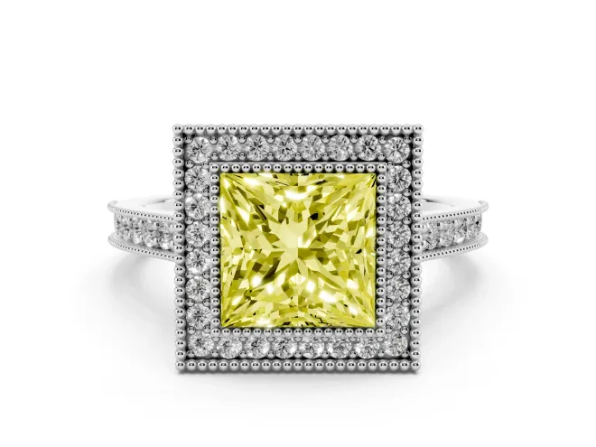 Princess Cut Halo Engagement Ring Setting for a Fancy Yellow Lab-Grown Diamond | Sterling Silver - Design NV-24721