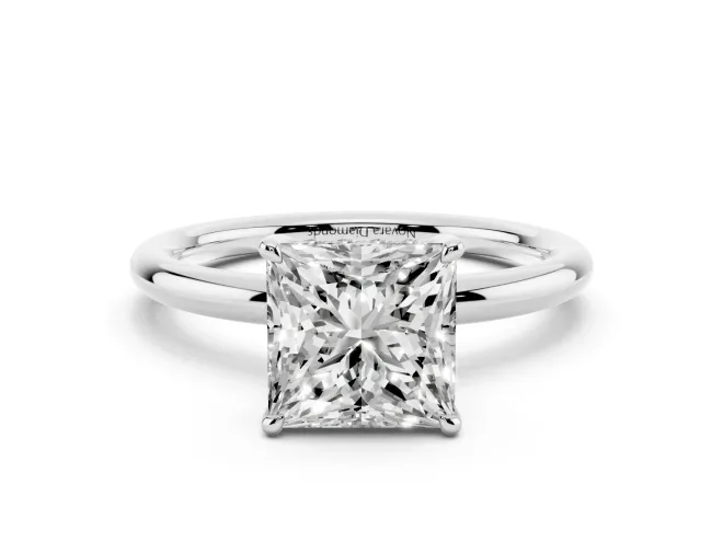 Princess Cut Hidden Halo Engagement Ring Setting | Thin Plain Band | White Gold