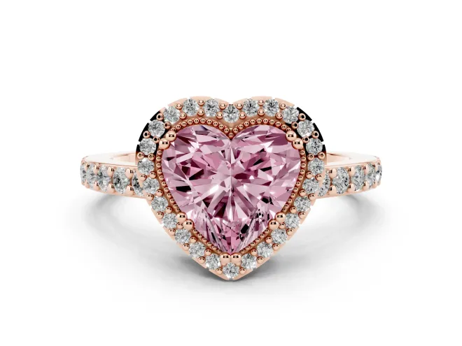 Heart-Shaped Vintage Halo Pavé Engagement Ring Setting for a Fancy Pink Lab-Grown Diamond | Milgrain Border | Rose Gold