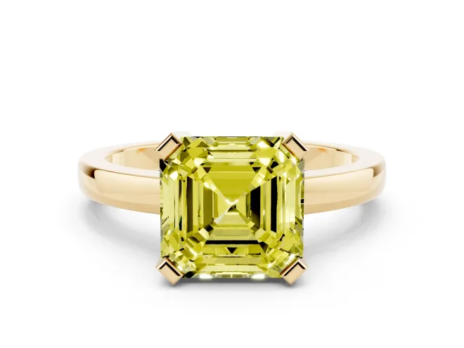 Asscher Cut Solitaire Engagement Ring Setting for a Fancy Yellow Lab-Grown Diamond | Flat Tab Prongs | Yellow Gold