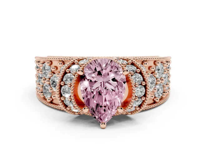Pear-Shaped Vintage Pavé Engagement Ring Setting for a Fancy Pink Lab-Grown Diamond | Milgrain Edges | Rose Gold