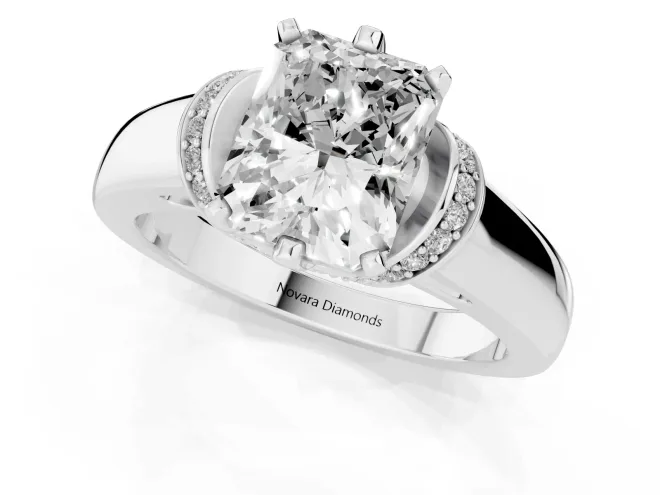 Radiant Cut Diamond Pavé Band Solitaire Ring Set in Silver with Prong Setting – second view