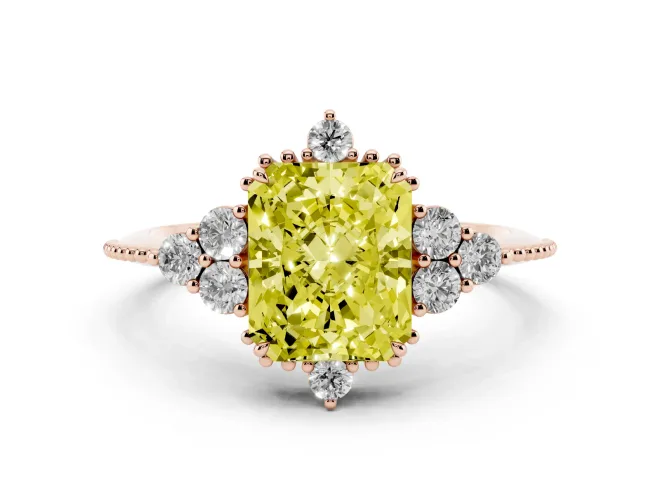 Radiant Cut Cluster Engagement Ring Setting for a Fancy Yellow Lab-Grown Diamond | Rose Gold