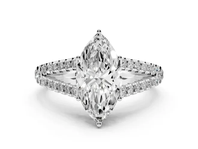 Marquise Graduated Pavé Split Shank Engagement Ring Setting | V Split Shoulders | White Gold