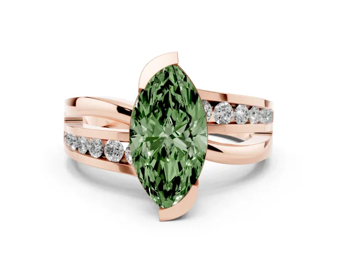 Marquise Graduated Bypass Engagement Ring Setting for a Fancy Green Lab-Grown Diamond | Rose Gold