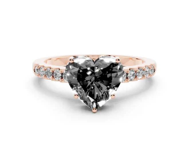 Heart-Shaped Hidden Halo Engagement Ring Setting for a Black Center | Rose Gold
