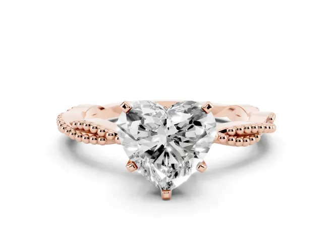Heart-Shaped Twisted Solitaire Engagement Ring Setting | Beaded Twist Band | Rose Gold