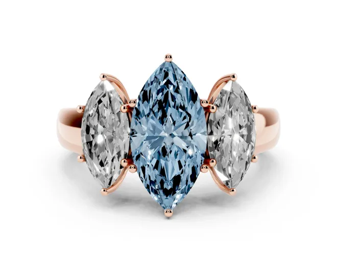 Marquise 3 Stone Engagement Ring Setting for a Fancy Blue Lab-Grown Diamond | Rose Gold