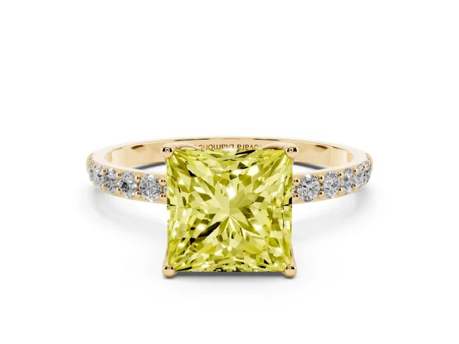 Princess Cut Pavé Solitaire Engagement Ring Setting for a Fancy Yellow Lab-Grown Diamond | Slim Band | Yellow Gold