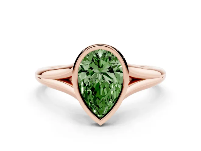 Pear-Shaped Bezel Engagement Ring Setting for a Fancy Green Lab-Grown Diamond | Rose Gold