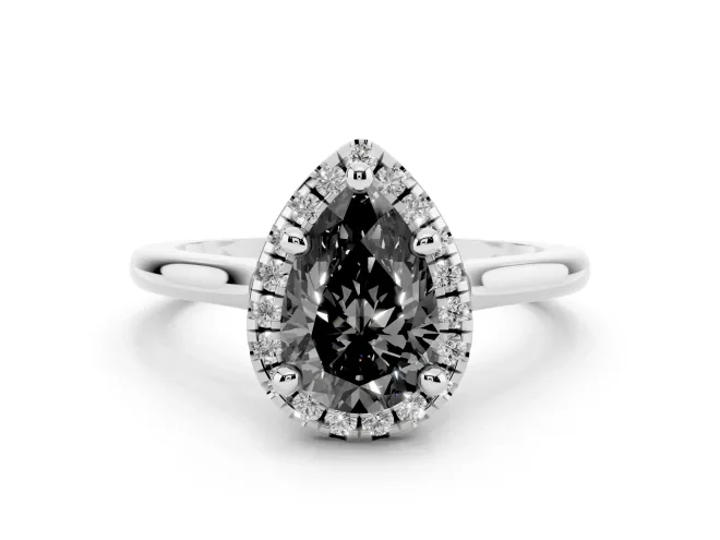 Pear-Shaped Halo Engagement Ring Setting for a Black Center | Plain Polished Band | Platinum