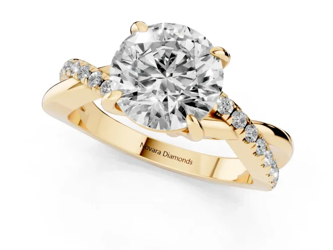Round Cut Diamond Twist Band Solitaire Set in Yellow gold with Pavé Accents and Prong Setting – second view