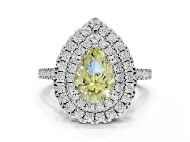 Pear-Shaped Double Halo Engagement Ring Setting for a Fancy Yellow Lab-Grown Diamond | White Gold