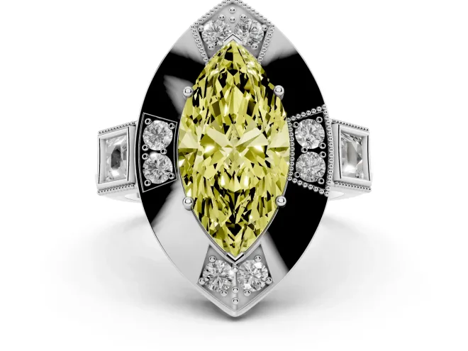 Marquise Milgrain Sectioned Halo Engagement Ring Setting for a Fancy Yellow Lab-Grown Diamond | Sterling Silver