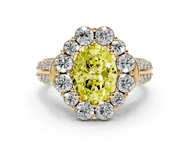 Oval Large Accent Halo Engagement Ring Setting for a Fancy Yellow Lab-Grown Diamond | Yellow Gold