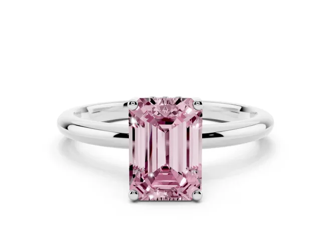 Emerald Cut Micro-Prong Hidden Halo Engagement Ring Setting for a Fancy Pink Lab-Grown Diamond | Plain Band | White Gold