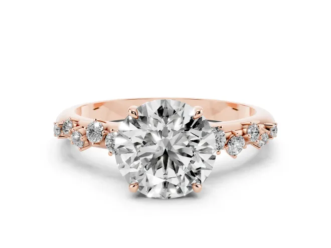 Round Cut Diamond Cluster Solitaire Ring Set in Rose gold with Prong Setting