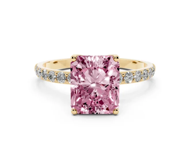Radiant Cut Pave Solitaire Engagement Ring Setting for a Fancy Pink Lab-Grown Diamond | Slim Band | Yellow Gold