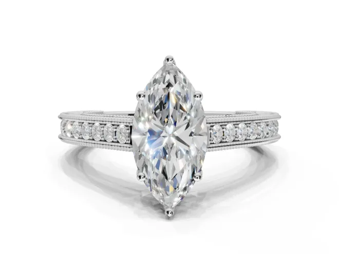 Marquise Vintage Engraved Pavé Engagement Ring Setting | Milgrain Edges | Platinum