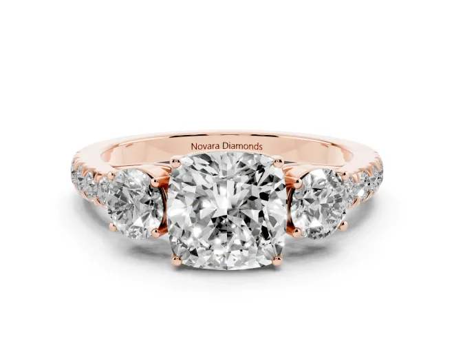 Cushion Cut Three Stone Engagement Ring Setting | Rose Gold