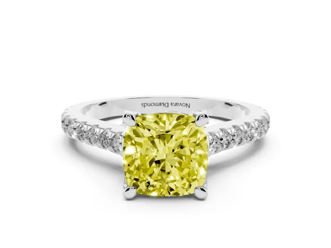 Cushion Cut Hidden Halo Engagement Ring Setting for a Fancy Yellow Lab-Grown Diamond | Claw Prongs | Sterling Silver