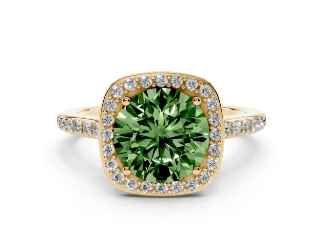 Round Halo Engagement Ring Setting for a Fancy Green Lab-Grown Diamond | Yellow Gold - Design NV-24729