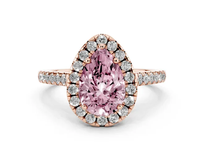 Pear-Shaped Raised Halo Engagement Ring Setting for a Fancy Pink Lab-Grown Diamond | Rose Gold