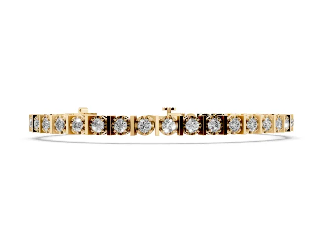 Round Lab-Grown Diamond Station Tennis Bracelet | Polished Bar Spacers | Yellow Gold