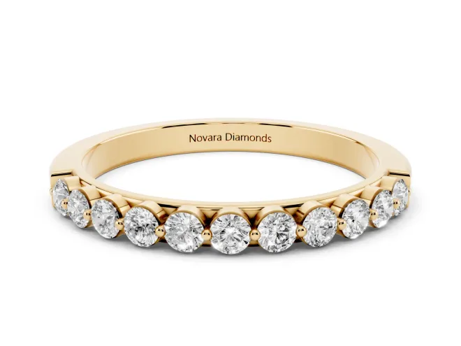 Round Lab-Grown Diamond Half Eternity Band | Single Shared Prongs | Yellow Gold