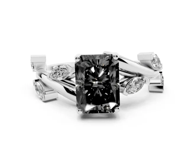 Radiant Cut Twisted Vine Engagement Ring Setting for a Black Center | Sterling Silver