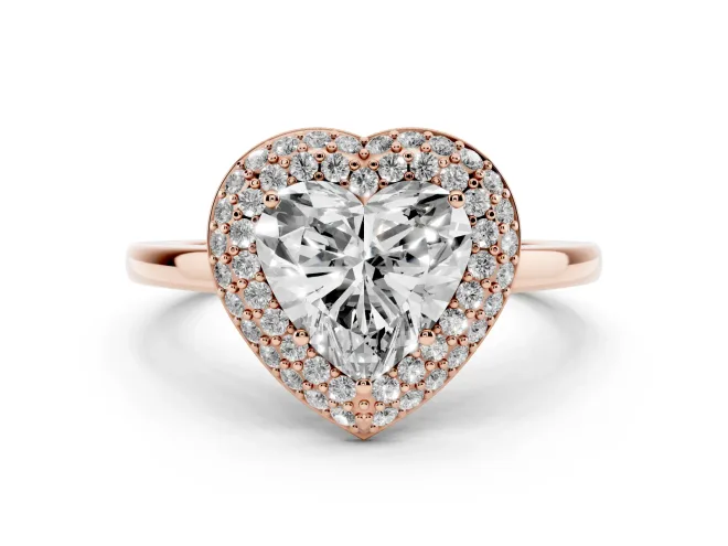 Heart-Shaped Pave Halo Engagement Ring Setting | Slim Plain Band | Rose Gold