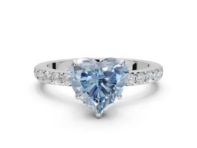 Heart-Shaped Hidden Halo Engagement Ring Setting for a Fancy Blue Lab-Grown Diamond | Pavé Band | Platinum