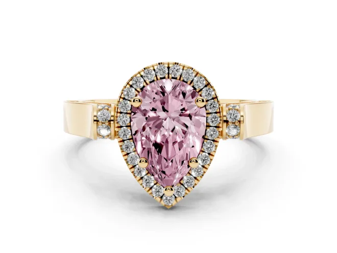 Pear-Shaped Halo Engagement Ring Setting for a Fancy Pink Lab-Grown Diamond | Pavé Panel Shoulders | Yellow Gold