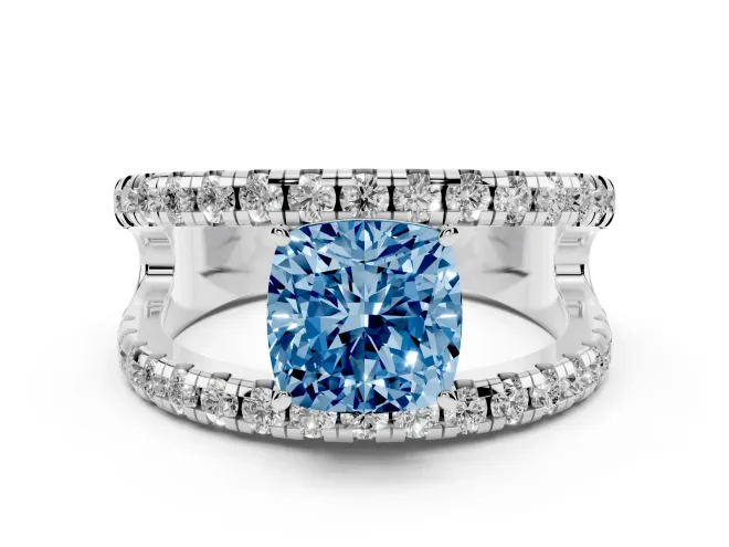 Cushion Cut Pavé Engagement Ring Setting for a Fancy Blue Lab-Grown Diamond | Sterling Silver - Design NV-24679